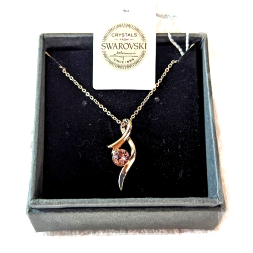 *❤️Pink Angel Swarovski Crystal Pendant  Silver Necklace, Nic&Syd, 17"2"extender